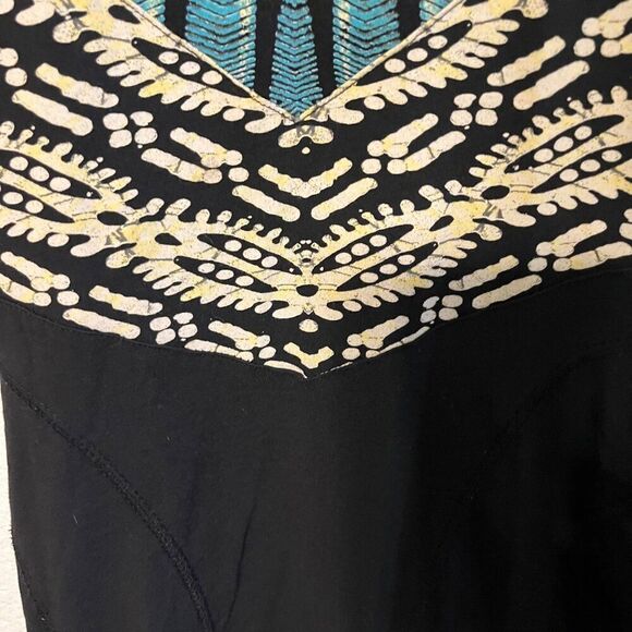 Womens Free People Out Of Africa Black Bodycon Dress XS Tribal Mesh Cutout Batik - Picture 6 of 10